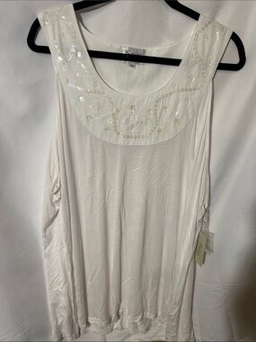 J. Song Collection Ivory Blouse with sequin Trim neck line. NWT